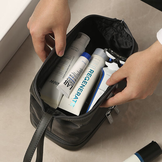 Tomill Toilettenartikel für Herren Geschäftsreisen Aufbewahrungstasche Toilettenartikel Aufbewahrungstasche Nass und trockener Trennung wasserdichte Make-up-Beutel Romeo-Black