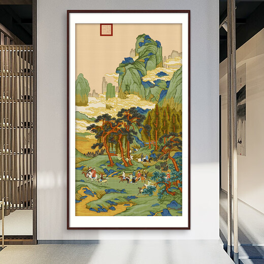 春天十字绣中式经典名画仇英明皇幸蜀图竖版十字绣客厅手工自己绣新款线绣 生态棉三股绣/6627幸蜀图仇英版