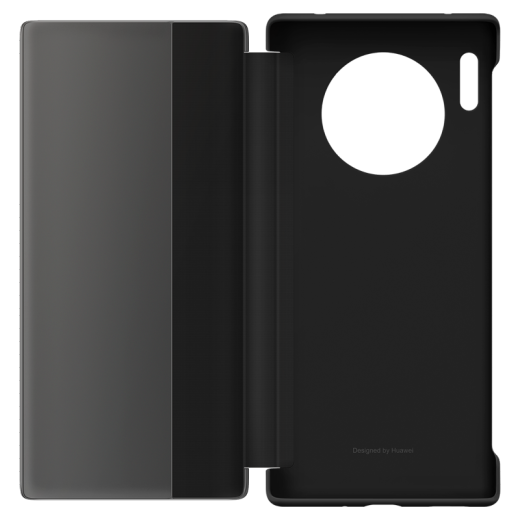 Huawei original Mate30pro5g mobile phone case original leather case smart window Mate30 protective case all-inclusive dormant anti-fall simple case Mate30Pro-black [applicable to 6.53 inches]