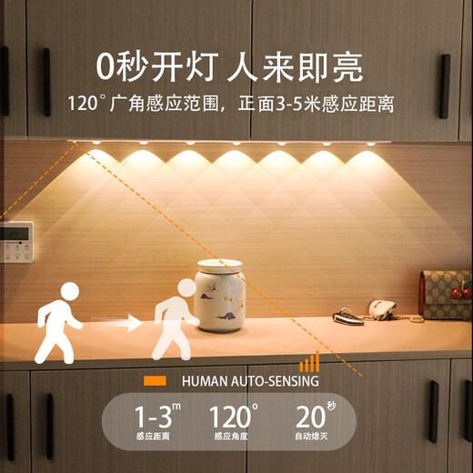 ZT (ZT) human body sensor lamp with smart wine cabinet, one lamp, three-color entrance sensor lamp, wireless LED rechargeable cat eye lamp 80CM, always on + human body sensor + dimming color