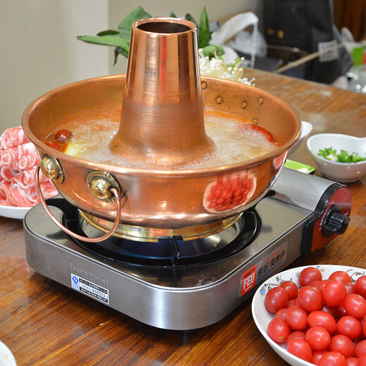 Special copper hot pot for cassette stove, pure copper mutton shabu pot, gas-fired copper side stove hot pot, one-piece thickened outdoor home 32CM mandarin duck style (8-10 people)