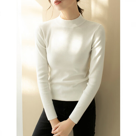 Lishe (LISHE) European and American Spring and Autumn 2025 new tight base sweater for women slim black long-sleeved pullover half-turtleneck sweater black L