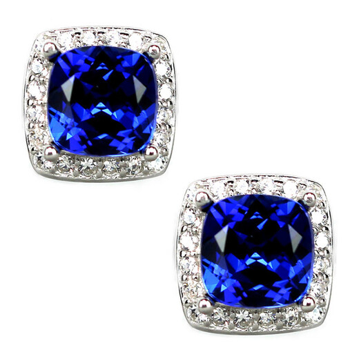 Cheng Yuanxiang CREORISETIN pillow-shaped square tanzanite sapphire earrings for women sterling silver diamond temperament blue tanzanite earrings colored gemstone jewelry white gold / 1 pair