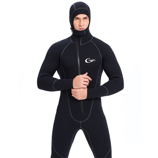 Swimming speed (Yon sub) YON SUB wetsuit one-piece thickened hooded wetsuit snorkeling suit 5mm winter swimming thermal suit cold-proof surfing suit black 5MM thickness L