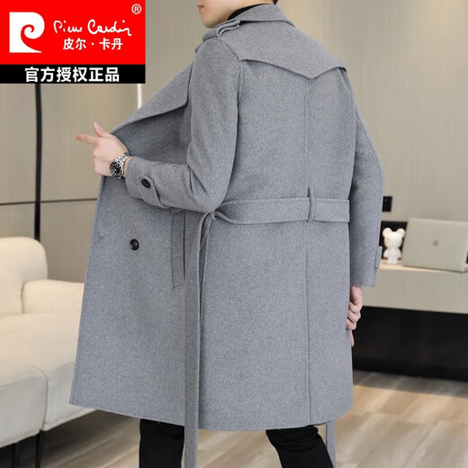 皮尔卡丹（pierre cardin）毛呢大衣男中长款帅气腰带修身羊绒呢子外套羊毛双面呢子风衣针织 咖啡色 175/L【建议110-125斤】