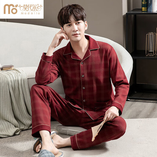 
Modal men's pajamas spring and autumn long sleeves set pure cotton youth loose plus fat size cotton autumn thin home clothing 9905 M