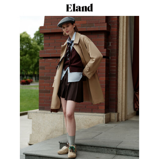 ELAND衣恋纯棉风衣外套女中长款大衣女装24秋新款 卡其色(35)Beige M/165