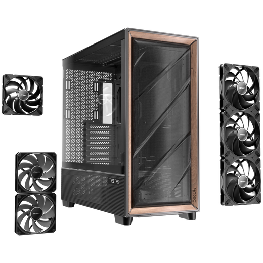 Antec FLUX PRO computer main case/walnut appearance//FLUX air duct patent/dual temperature control display/equipped with 6 fans/side-mounted power supply/glass