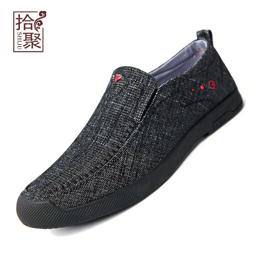 
Shiju Spring and Autumn New Old Beijing Cloth Shoes Men's Breathable Men's Shoes Denim Canvas Casual Middle-aged Daddy Shoes 12001 Black 40