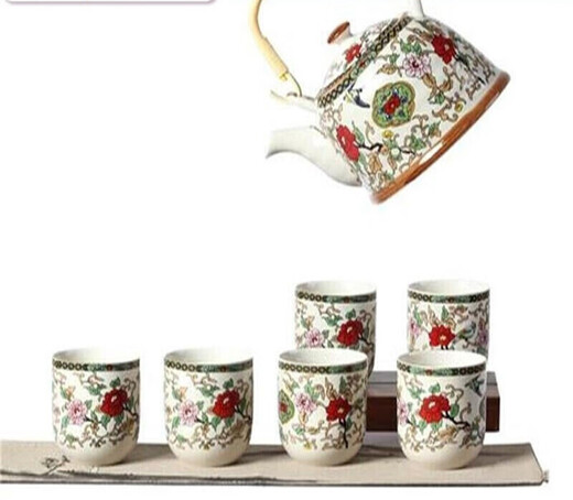 Enshousu Jingdezhen ceramic household tea set with filter porcelain teapot teacup handle tea pot tea broken Tenghua 7-piece set