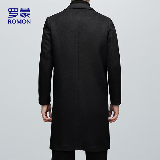罗蒙（ROMON）秋冬季羊毛呢外套大衣商务休闲潮流外套男士风衣1930 黑色 XL 