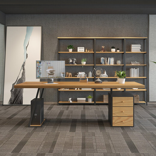 OSTRADAN solid wood boss desk manager desk modern log light luxury class desk with cabinet desk desktop computer table 160*80*75*4.5cm (package included)