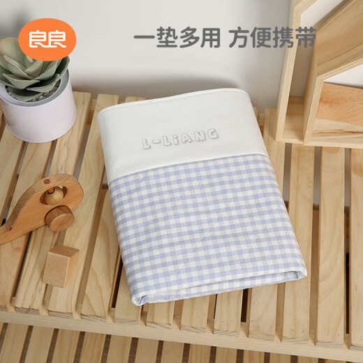 良良（liangliang）婴儿隔尿垫可洗宝宝防水麻棉床垫标准大号蓝格萌虎81*60CM