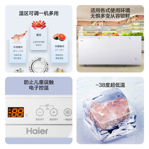 海尔（Haier）冰柜商用600升以上大容量卧式冷冻柜-38度超低温海鲜速冻保鲜冰柜 双开门冷冻深冷速冻雪柜 -38℃超低温 829L