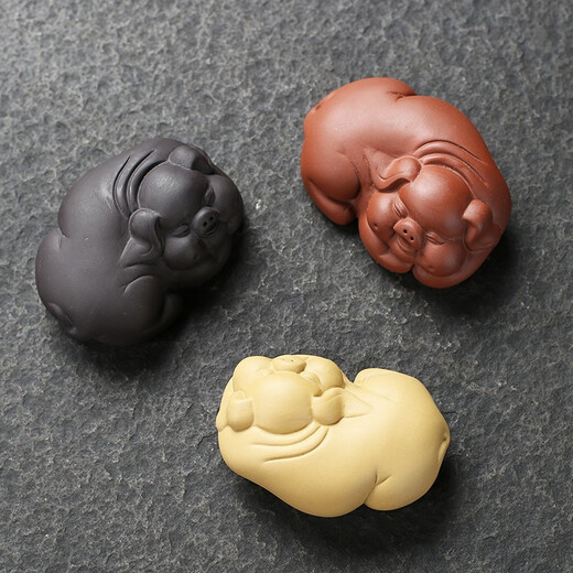 Yuxuan purple sand tea pet ornaments blessed pig handmade can raise tea and play tea art piglet fortune tea tray tea worm tea with blessed pig-red mud