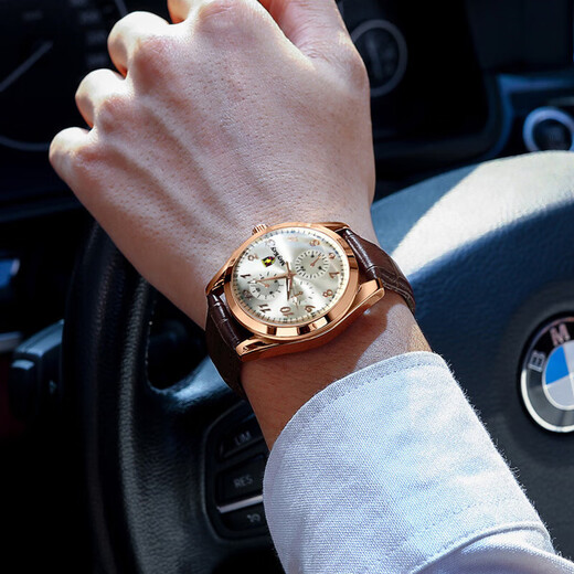 Watch men's fully automatic movement quartz watch strap business men's watch brown