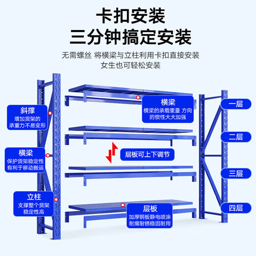 Naigao shelf storage factory warehouse storage rack light iron shelf white main rack multi-layer 1.5 meters four layers