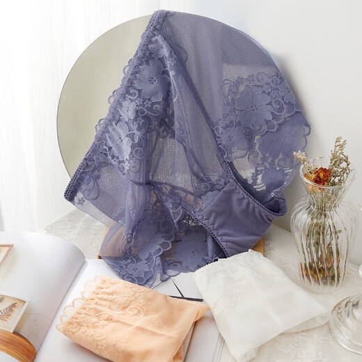 CKPED4条装蕾丝女士内裤女性感冰丝无痕高腰纯棉裆少妇女式大码短裤 粉色_肤色_白色_灰蓝  L 90-115斤