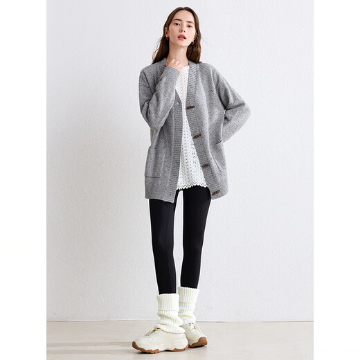 Baitu betu women's autumn new wool sweater wilderness marrard V-neck loose cardigan women 2409T40 gray M