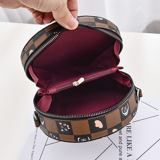 BLACKKISS Birthday Gift Gift for Girlfriend Textured Women's Bag New Small Round Bag Women's Fashion Chain Bag One-Shoulder Crossbody Bag Brown (High Quality Version)