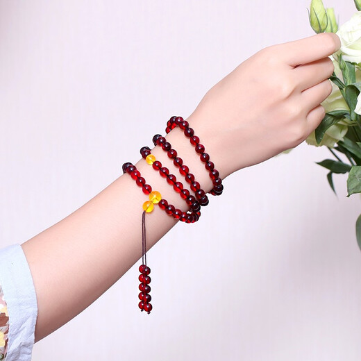 MUJUE Amber Bracelet for Men and Women Multi-circle Blood Amber Bracelet DIY Beeswax Hand Decoration Buddha Beads 108 Round Beads Bead Diameter Approximately 5-6mm