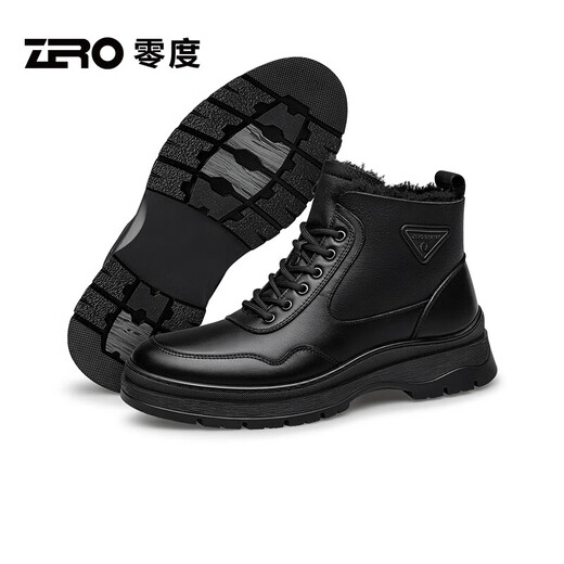零度Zero马丁靴男鞋冬季新款高帮加绒保暖棉鞋男士休闲短靴雪地靴子 黑色 40