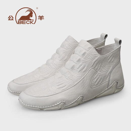 Ram Martin Boots Herren Herbst- und Winterstil plus Samt warme Alligator Muster Top-Layer Cowhide High Top Shoes Herren Lederschuhe Britische Lederstiefel Herren weißer Vier-Saison-Stil 39 Standard Lederschuh Größe