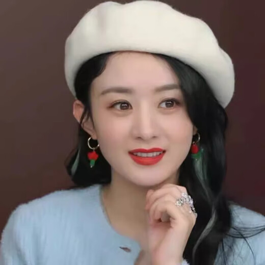 Valley Youyou Zhao Liying live broadcast the same white woolen beret for women in autumn and winter, versatile solid color retro painter hat, milky white (wool), one size fits all (56-58cm)