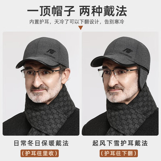 SOMUBAY Middle-aged and elderly men's dad hat winter plus velvet baseball cap grandpa old man autumn and winter back seal warm peaked cap gray [single hat] one size (56-60cm)