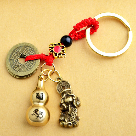 5 pièces empereurs pièces de pièces Pixiu Keychain Small Hanging Ornaments Gourd Auto Pendant Cinnabar Chinois Style Chef Handmade Zodiac Dog