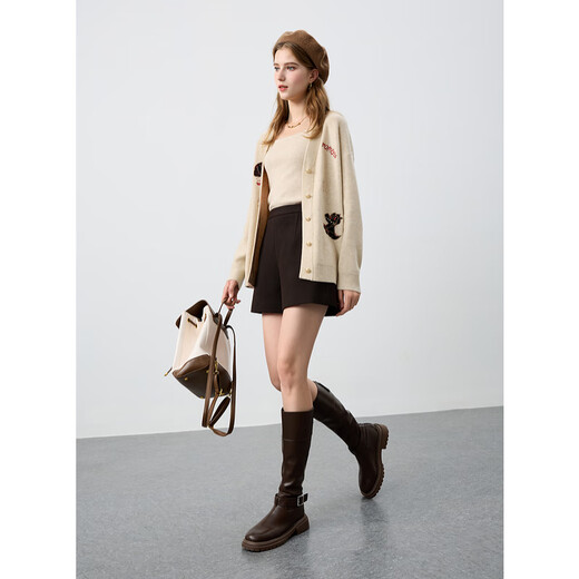 Three-color autumn casual shorts, high-waisted, slimming, straight wide-leg pants, suit pants, commuter women, brown S 155/64A