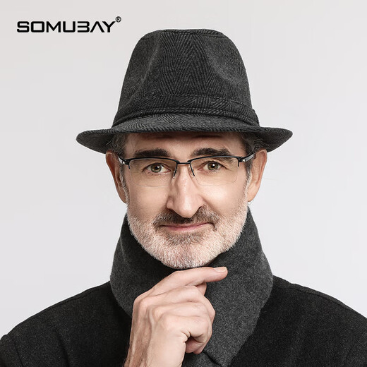 SOMUBAY上海滩礼帽男秋冬季卷边爵士帽高端中老年人爸爸爷爷老人绅士帽子 黑色条纹（单帽） L（头围59-60cm）