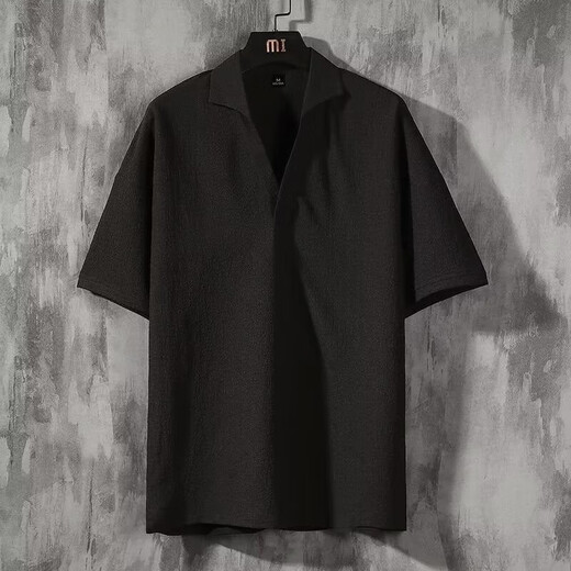 Tin Yuan linen short-sleeved T-shirt for men's summer thin Chinese style ice silk quick-drying white Tang. V-neck short-sleeved men's t-shirt 681 linen short-sleeved black L 165