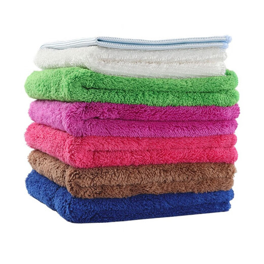 Renying seven-color cleaning rags for household cleaning, absorbent water, not easy to shed lint, thickened towels for wiping glass bamboo fiber dishcloths, 5 rose red coral velvet rags
