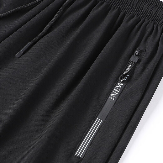 季骆森休闲裤男夏季轻薄冰丝速干五分裤子男士宽松大码潮流运动篮球短裤 黑色+灰色 2XL