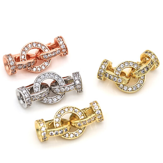 Fat Donglai's same style 18k pearl necklace buckle head covered with gold and diamond round buckle bracelet buckle diy handmade beading connection yellow l gold 1 piece