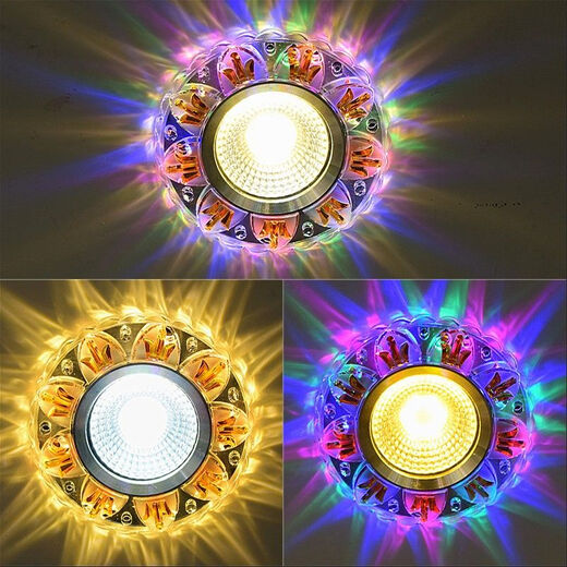 Vinoa downlight spot encastré tricolore spot LED couleur cristal downlight 5 watts plafonnier trou lumière salon plafond petite vague bleue cristal (couleur + blanc) ouverture 6 cm-8,5 cm universel