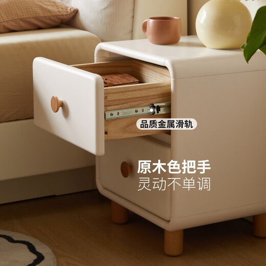 Genji Wood Language Specialized Massivholz-Nachttisch für Schlafzimmer, cremefarbener Nachttisch, Aufbewahrungsschrank, moderner, einfacher Aufbewahrungsschrank, weißer Schrank (Gummiholz), 0,4 Meter langer Nachttisch