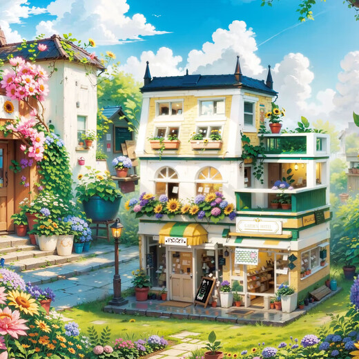 
Zhegao Family Qifu Building Blocks (ZHEGAO) Girls' Villa House Building Blocks Compatible with Lego Garden Hotel Castle Girls 6-12 years old assembled toys Playing House Double Floor - Wangwang Apartment + 1048 pellets of light