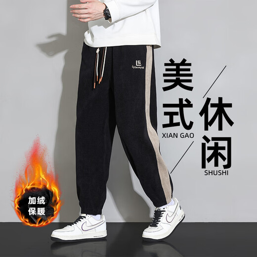 LOFVRANG thickened velvet autumn and winter casual trousers for men, loose and versatile large size sports pants corduroy plus fat David pants black 8XL (suitable for 255 to 275 Jin Jin equals 0.5 kg)