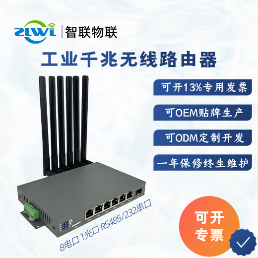 ZLWL Zhilian 8 puertos de red 1 puerto óptico Enrutador de grado industrial 4G5G Red completa Módulo de tarjeta de red privada WiFi inalámbrico Gigabit 1 canal RS232/485 Operación y mantenimiento remotos Monitoreo de seguridad 4G+WiFi
