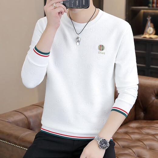 Luowang autumn and winter men's long-sleeved T-shirt trendy brand T-shirt bottoming shirt couple men's autumn sweatshirt top Khaki XL (120-135Jin Jin equals 0.5kg)