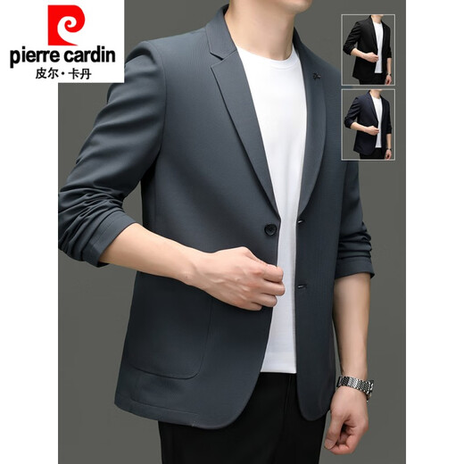 Pierre Cardin Suit Men's 2025 Autumn New Color Coat Business Men's Versátil Versátil Traje suelto tejido 12398 Gray XL