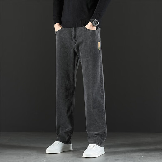 AEMAPE American Apple high-end jeans for men 2025 autumn and winter plus velvet loose straight stretch business spring and autumn pants for men 7020 Nina Gray 36 yards waist 2 feet 8 suitable for around 170-180