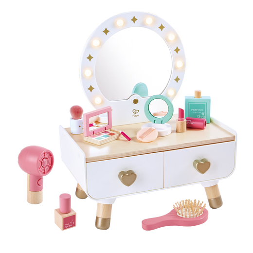 Hape Play House Toys, simulierte Holzprops, Dressing-Tasche, Nachmittagstee, Arztspiel, Jungen- und Mädchenspielzeuggeschenke, leuchtender Schminktisch 3-8y