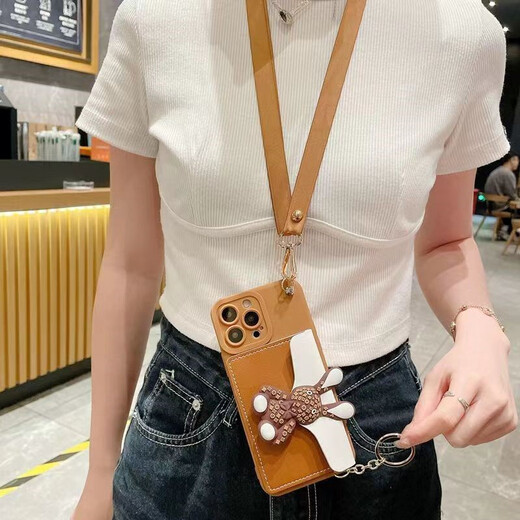 盾壳（duncoo） 适用于小狗oppo手机壳斜挎零钱包简约女款 插卡卡包轻奢软壳小兔挂脖ins风 酒红色小兔卡包+斜挎挂绳 其他型号可以联系客服留言备注发货