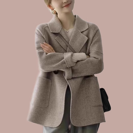 La Chapelle high-end woolen coat for women short and small 2025 autumn and winter new fashion versatile slim spring and autumn coat trend brown L 115-130Jin Jin is equal to 0.5 kg