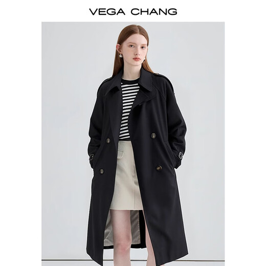 VEGA CHANG Elite Wardrobe Windbreaker Women's Mid-Length 2025 Autumn Intellectual Coat Small British Style Jacket Bean Paste Green XS