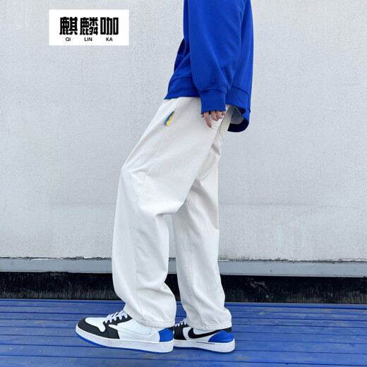 Qilin Ka (Qilinka) Avocado Green Casual Hosen für Männer im Frühling und Sommer High Street Straight Hosen Hong Kong Style Design Sinn für vielseitige hübsche Hose Pink 9855 L