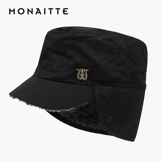 Monette hat men's winter new style plus velvet cold-proof and warm peaked hat for cycling, fishing, ear protection, fashionable autumn and winter flat hat, black, one size fits all, adjustable (54-62CM)
